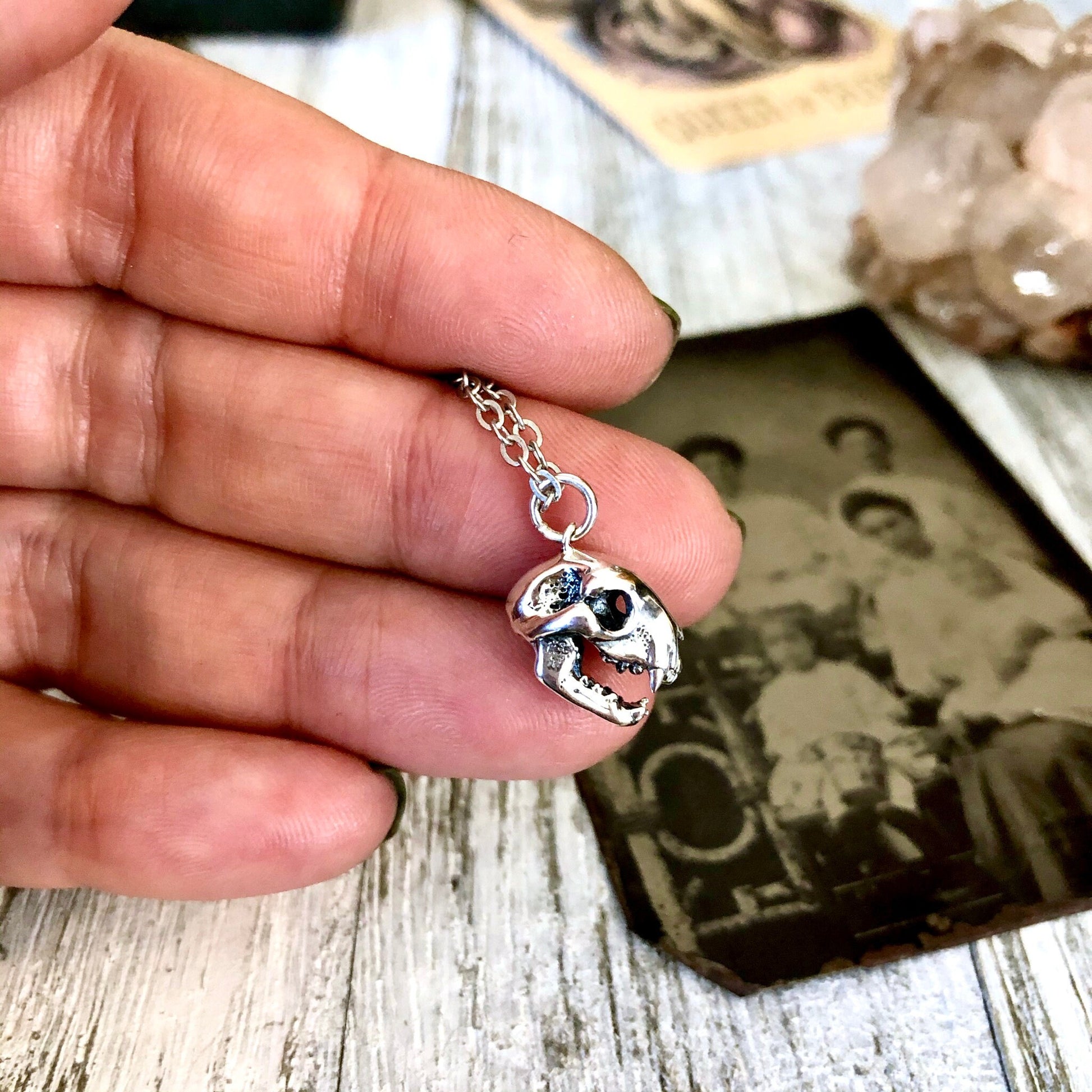 Tiny Talisman Collection - Sterling Silver Cat Skull Necklace Pendant 12x9mm / Curated Collection - Foxlark Crystal Jewelry