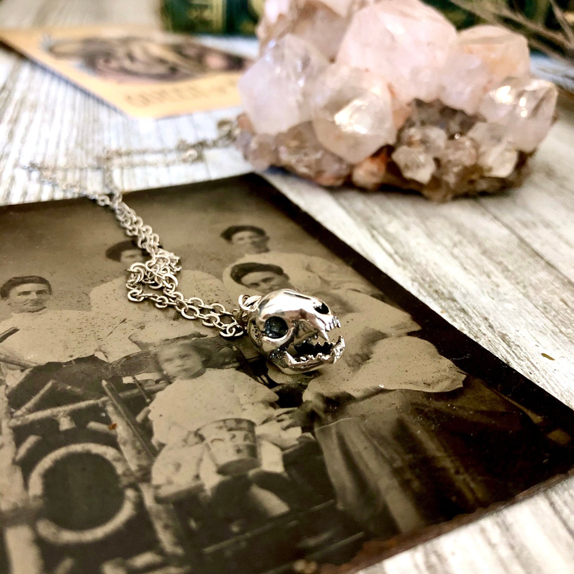 Tiny Talisman Collection - Sterling Silver Cat Skull Necklace Pendant 12x9mm / Curated Collection - Foxlark Crystal Jewelry
