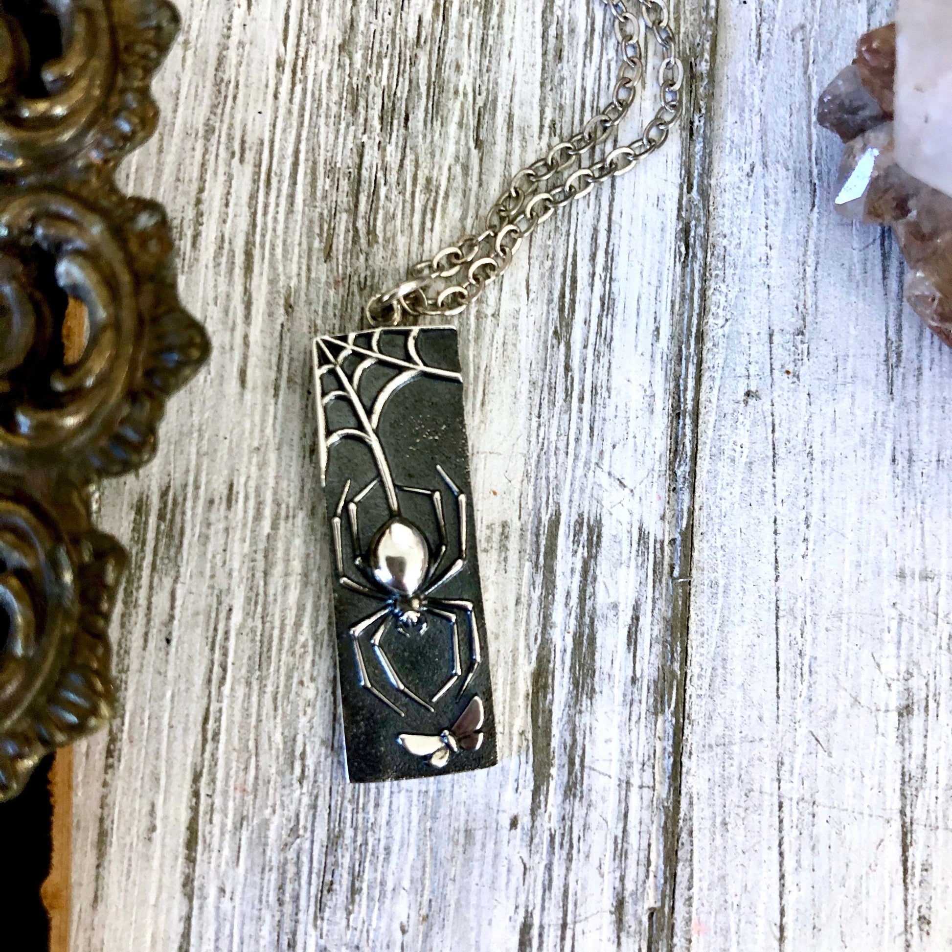 Tiny Talisman Collection - Sterling Silver Spider Necklace Pendant  32mm  /.