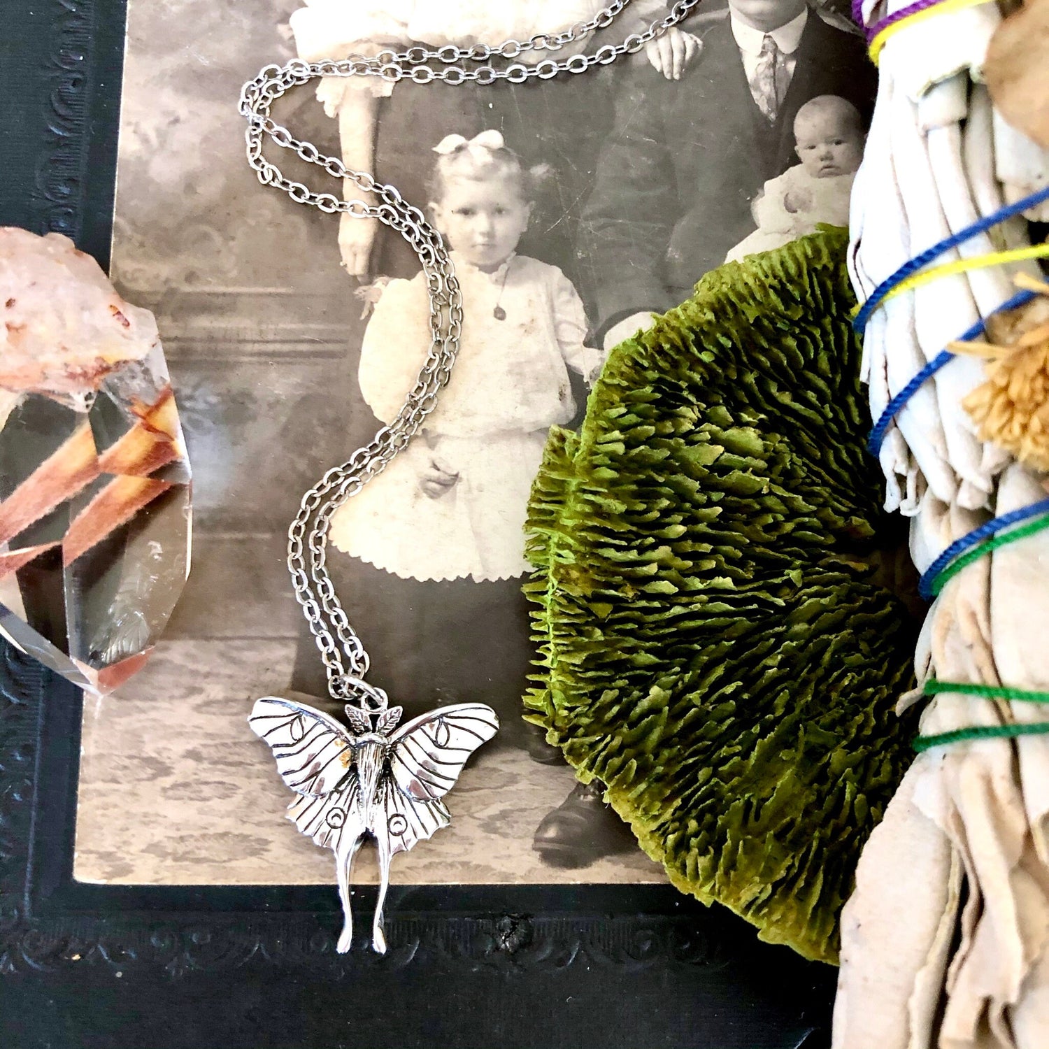 Tiny Talisman Collection - Sterling Silver Luna Moth Necklace Pendant 23x24mm / Curated Collection