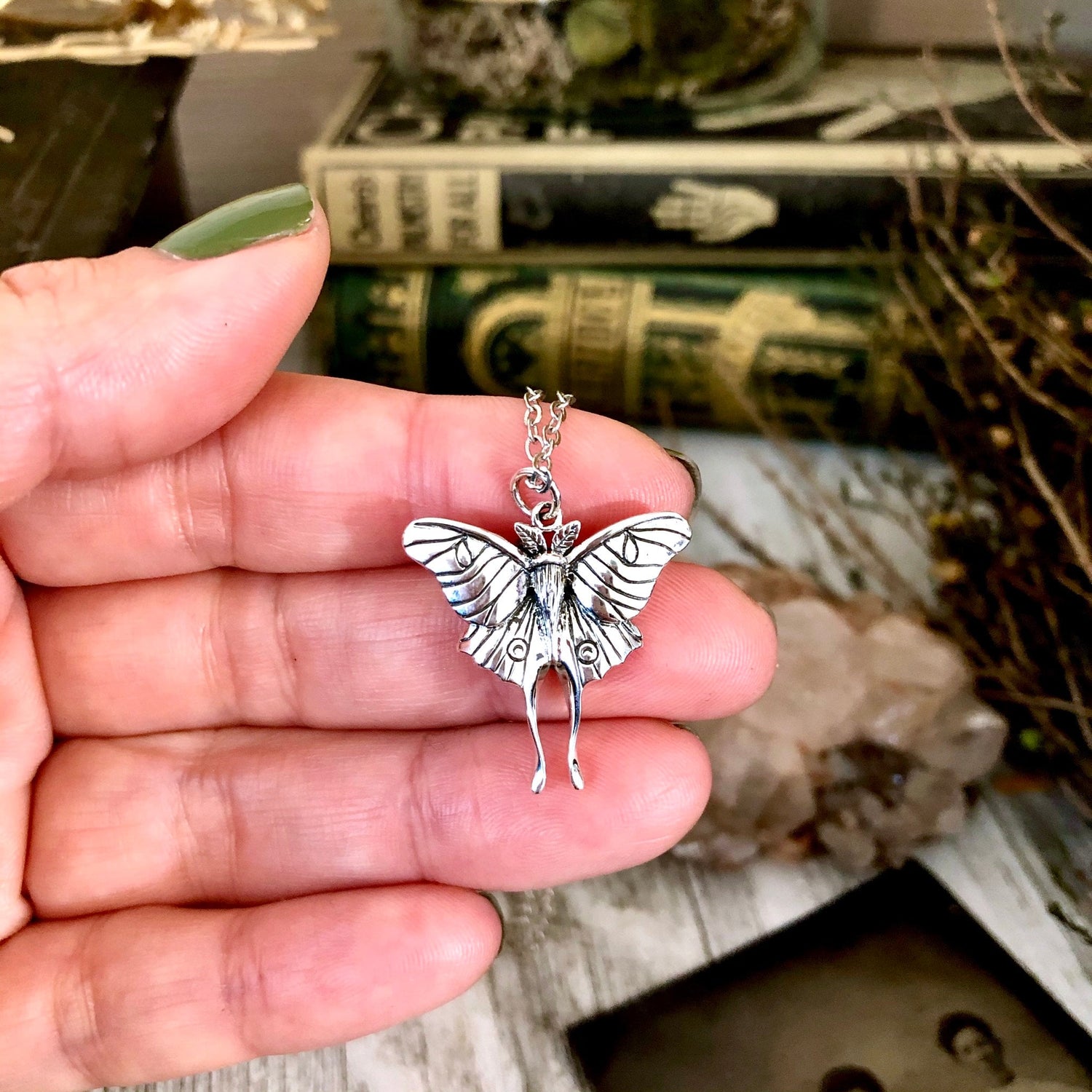Tiny Talisman Collection - Sterling Silver Luna Moth Necklace Pendant 23x24mm / Curated Collection