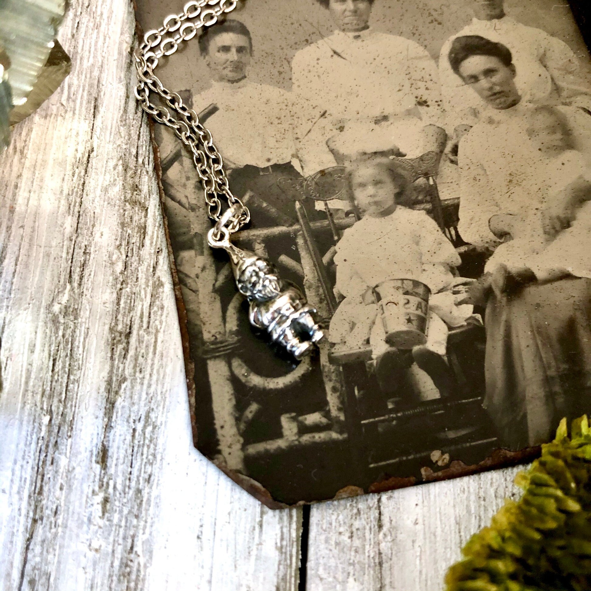 Tiny Talisman Collection - Sterling Silver Teeny Garden Gnome Necklace Pendant 19x7mm / Curated Collection - Foxlark Crystal Jewelry