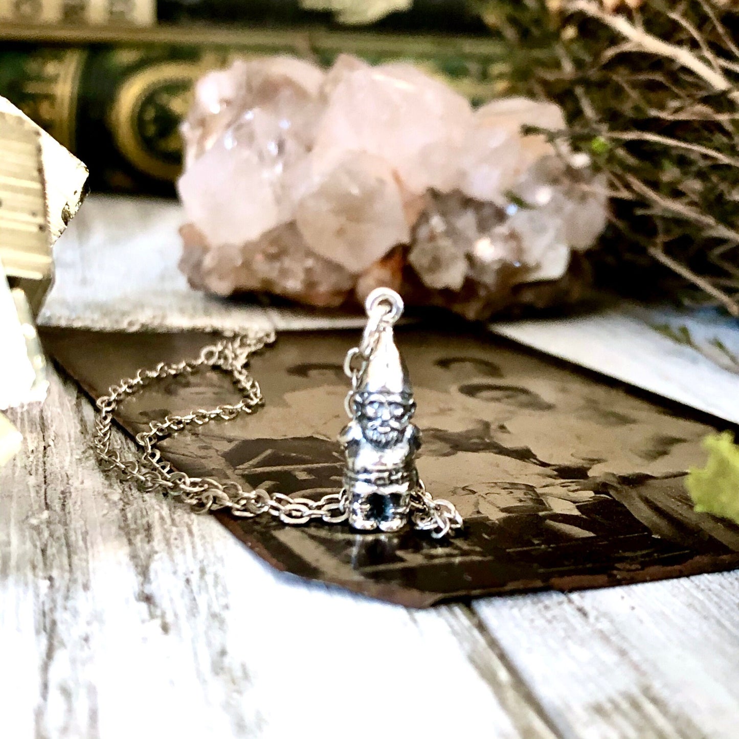 Tiny Talisman Collection - Sterling Silver Teeny Garden Gnome Necklace Pendant 19x7mm / Curated Collection - Foxlark Crystal Jewelry