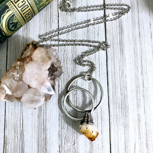 Large Citrine Necklace / Big Crystal Necklace Silver.