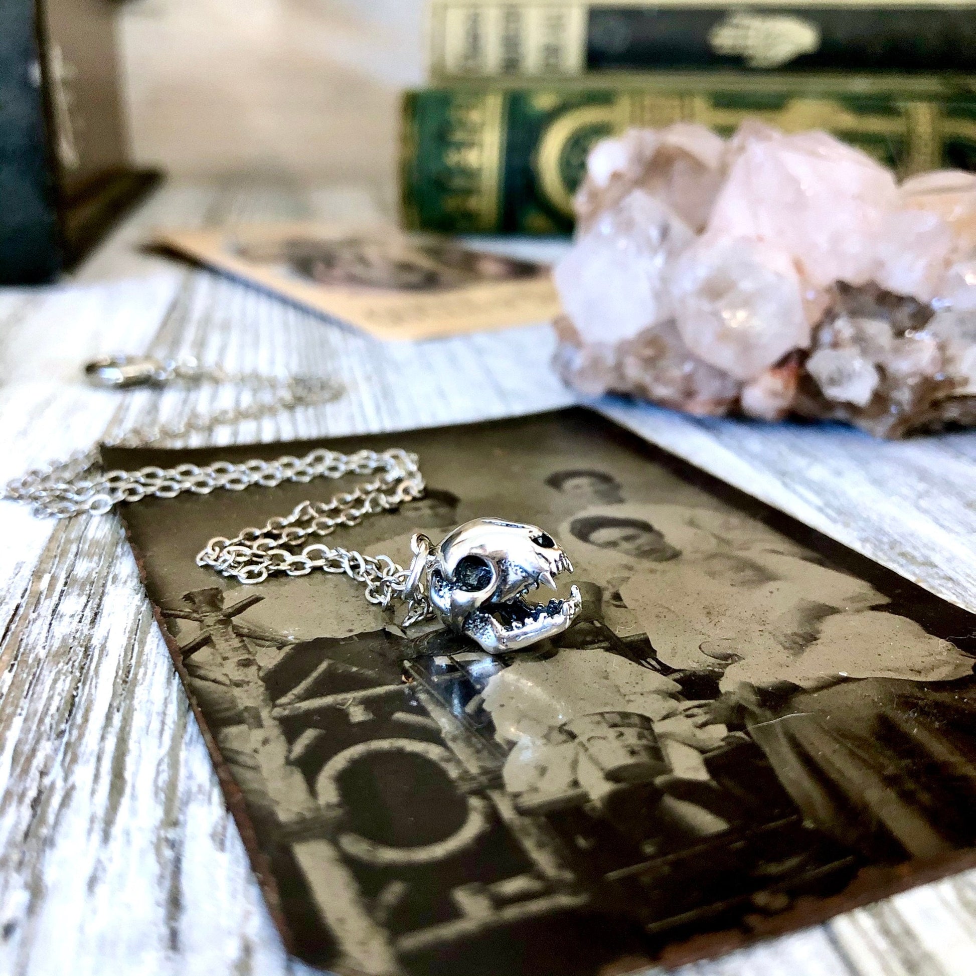 Tiny Talisman Collection - Sterling Silver Cat Skull Necklace Pendant 12x9mm / Curated Collection - Foxlark Crystal Jewelry