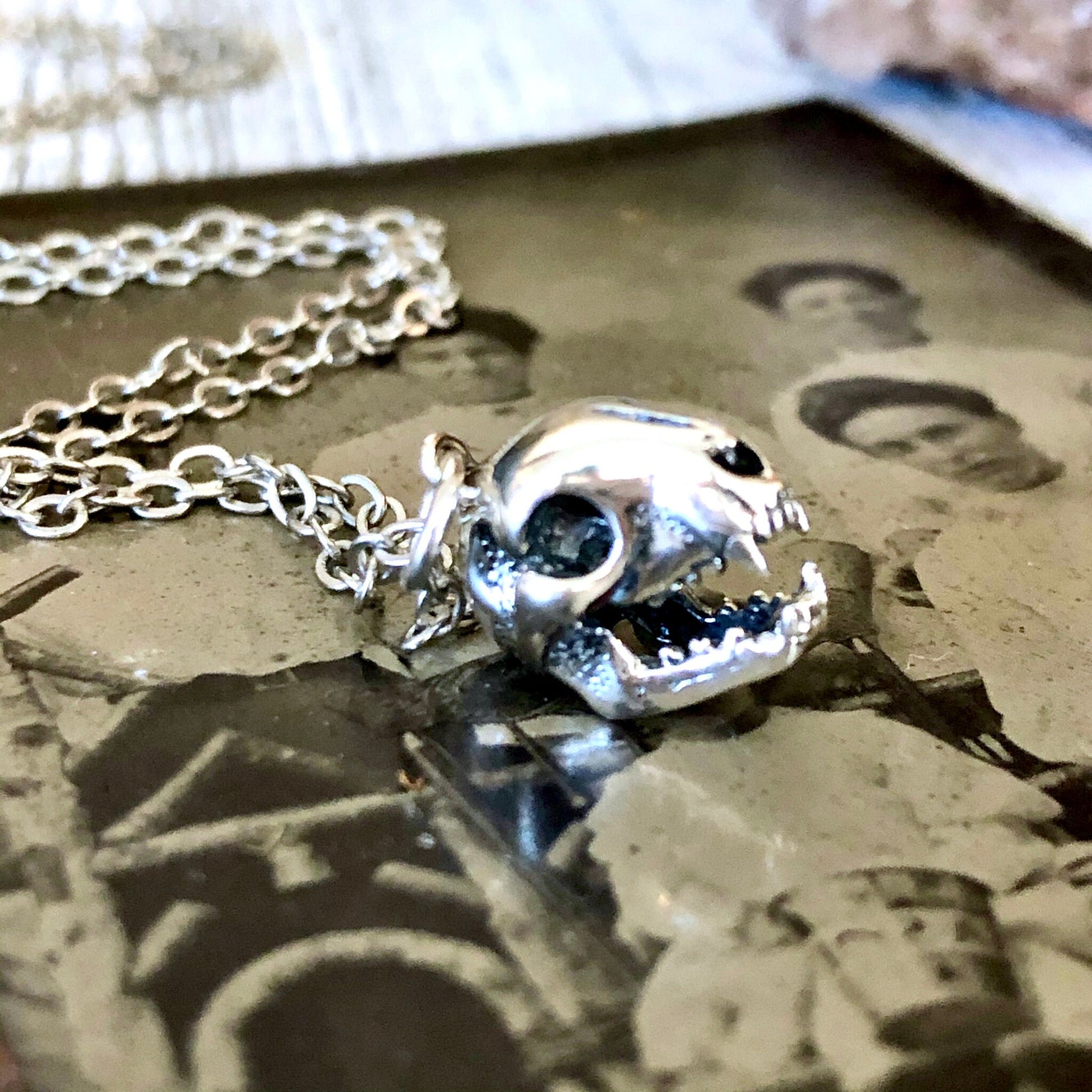 Tiny Talisman Collection - Sterling Silver Cat Skull Necklace Pendant 12x9mm / Curated Collection - Foxlark Crystal Jewelry