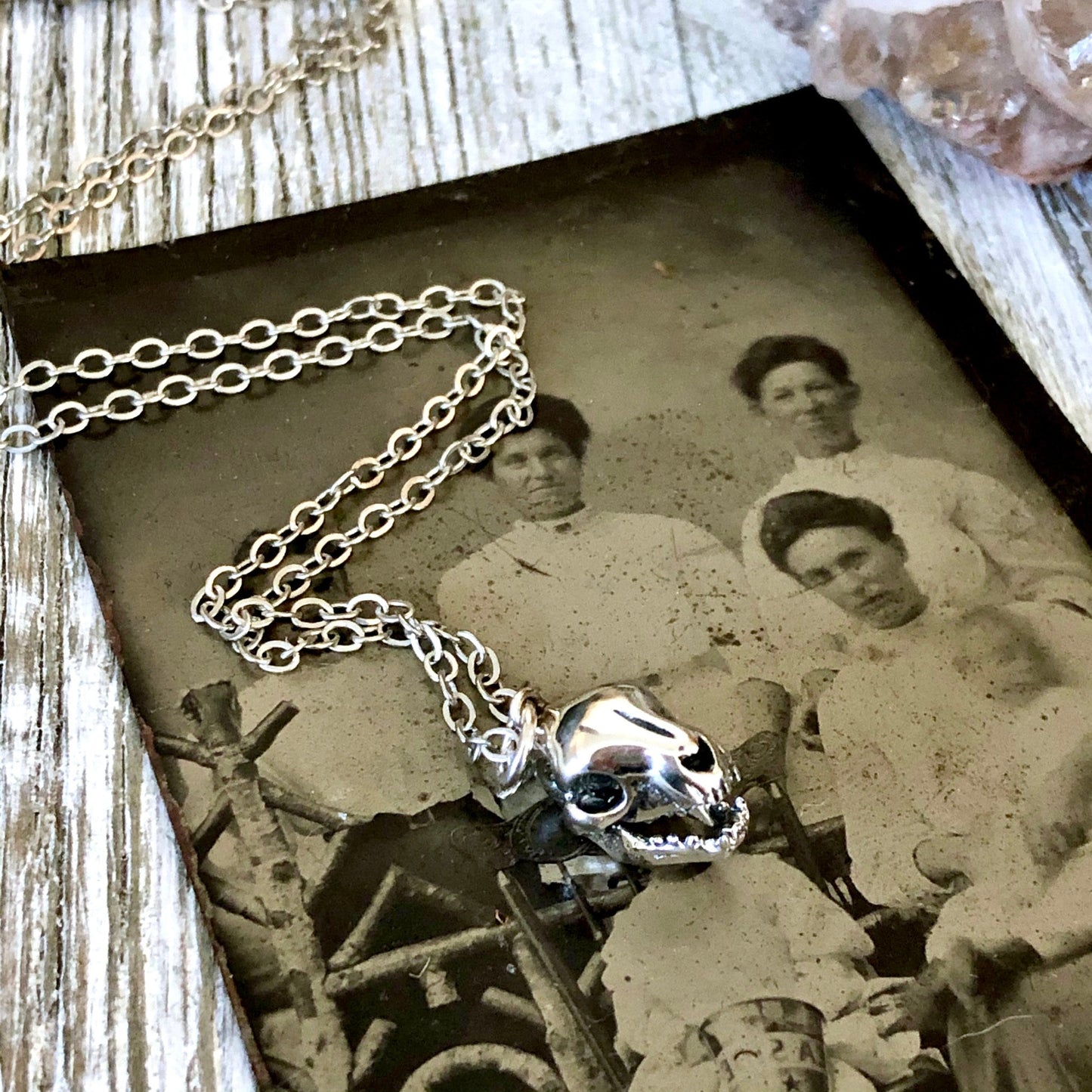 Tiny Talisman Collection - Sterling Silver Cat Skull Necklace Pendant 12x9mm / Curated Collection - Foxlark Crystal Jewelry