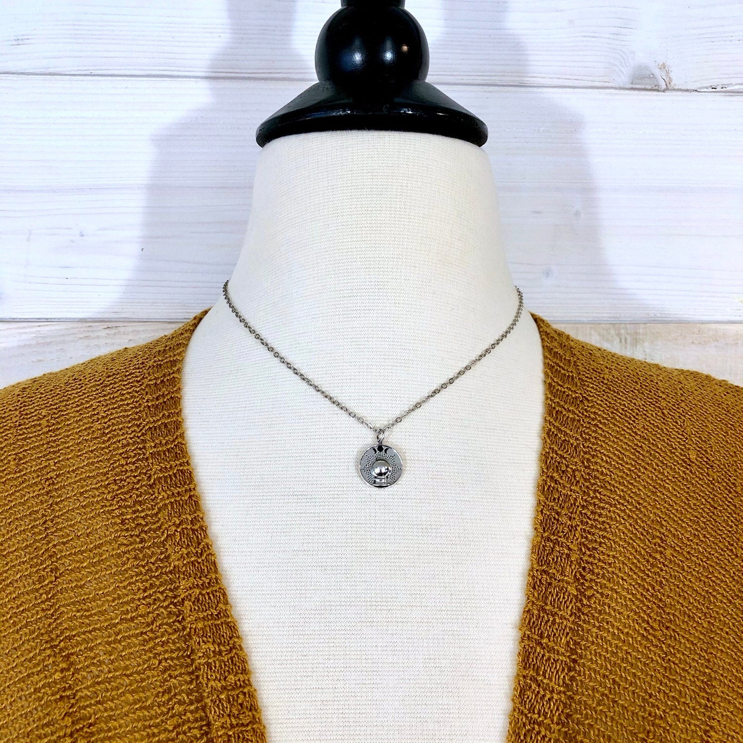 Tiny Talisman Collection - Sterling Silver Crystal Ball with Moon Phases Necklace Pendant 15mm / Curated Collection