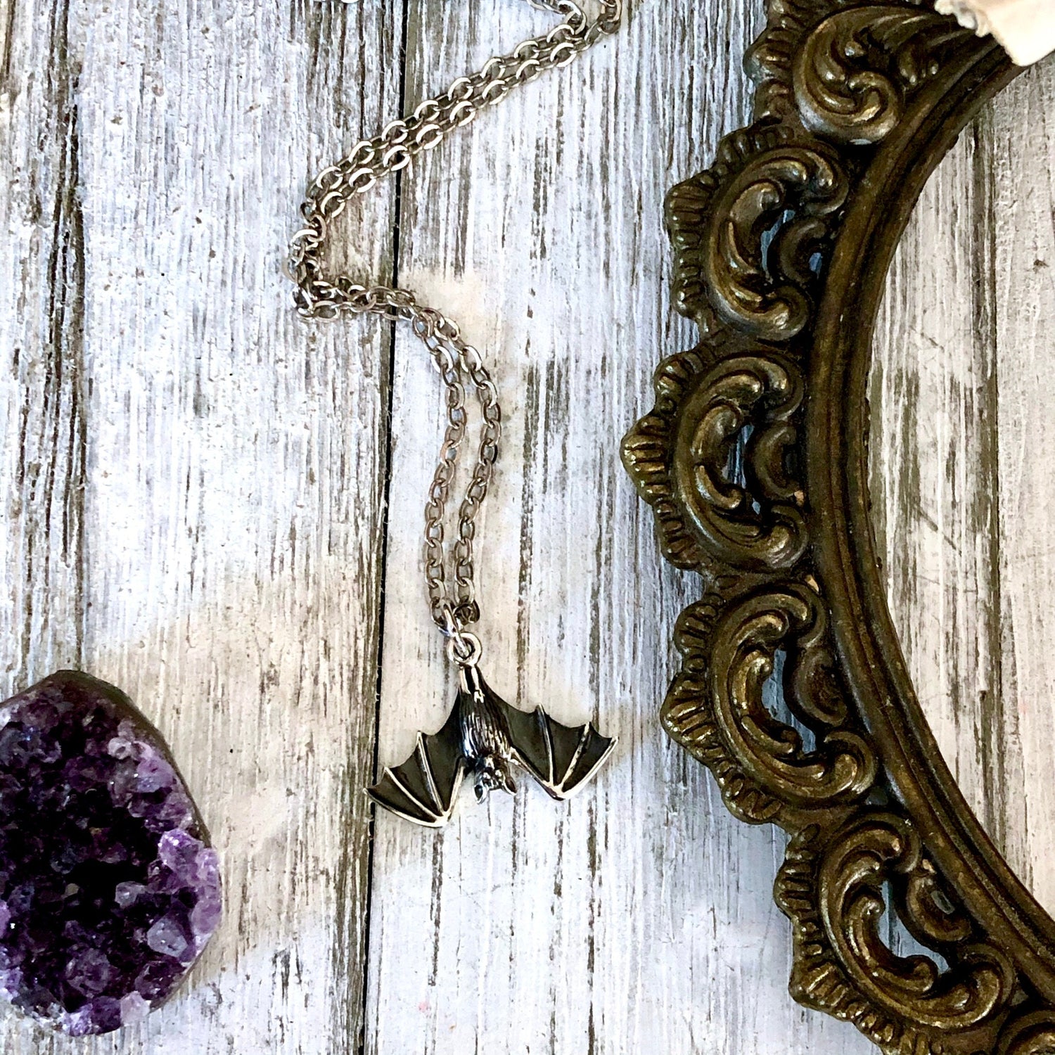 Tiny Talisman Collection - Sterling Silver Tiny Bat Necklace Pendant 12x20mm / Curated Collection