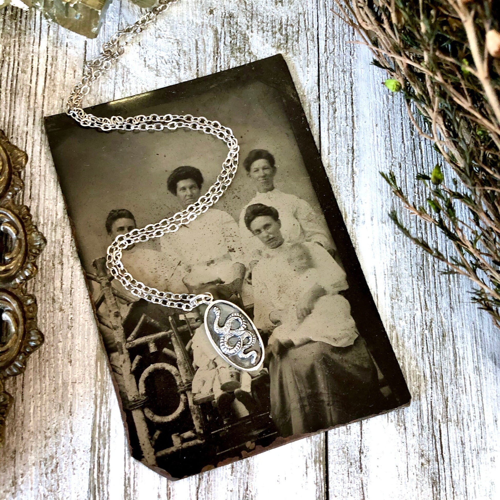 Tiny Taliman Collection - Sterling Silver Snake Pendant 18x10mm  /.