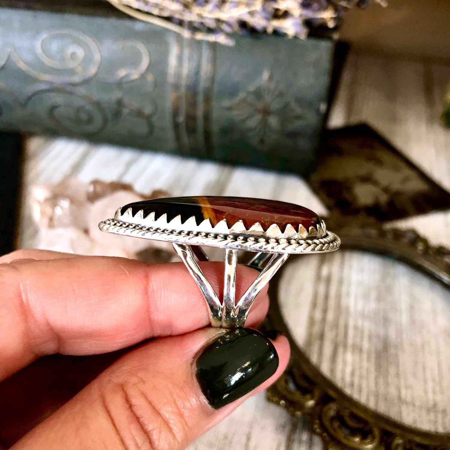 Size 5.5 Huge Bloodstone Statement Ring Set in Sterling Silver / Curated by FOXLARK Collection