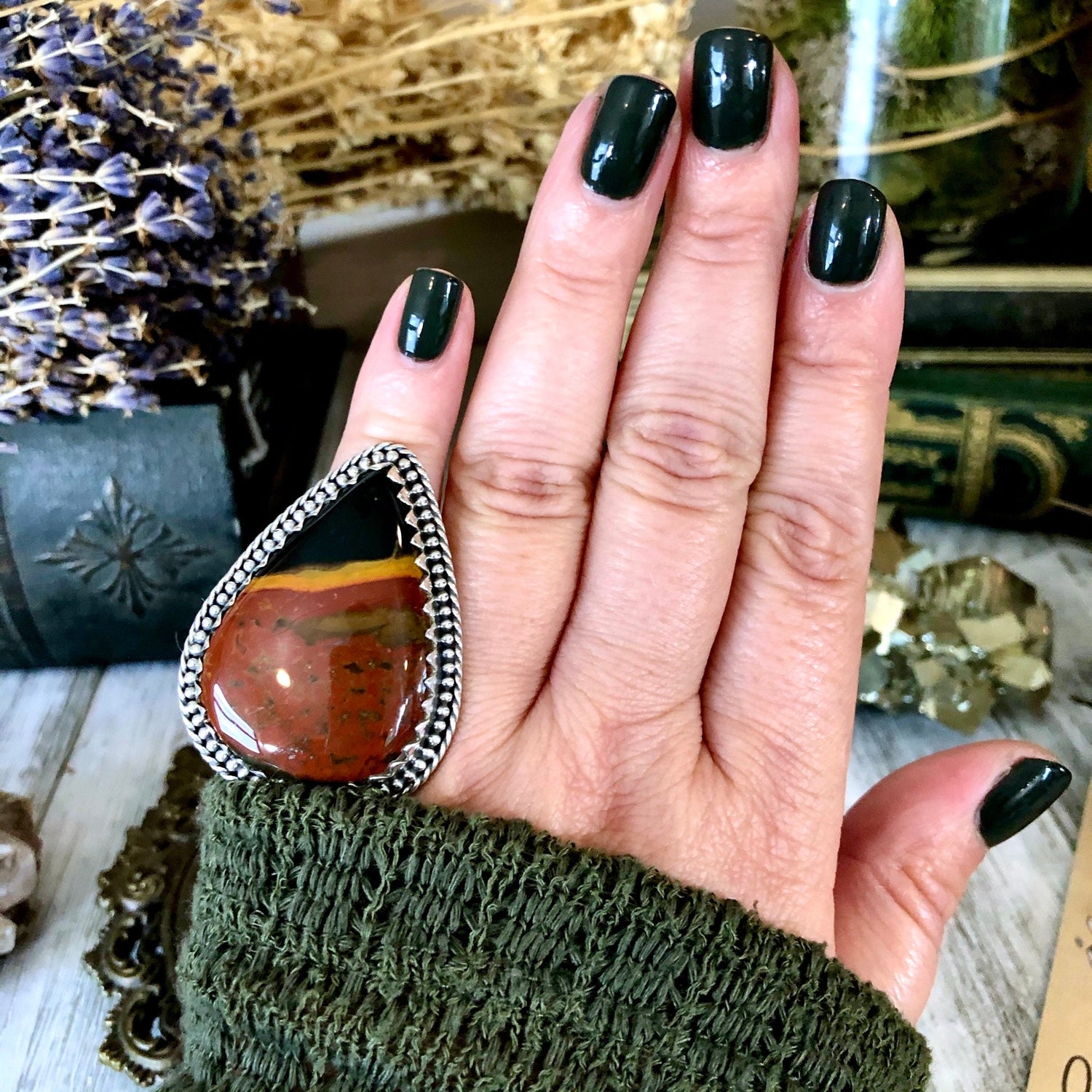 Size 5.5 Huge Bloodstone Statement Ring Set in Sterling Silver / Curated by FOXLARK Collection