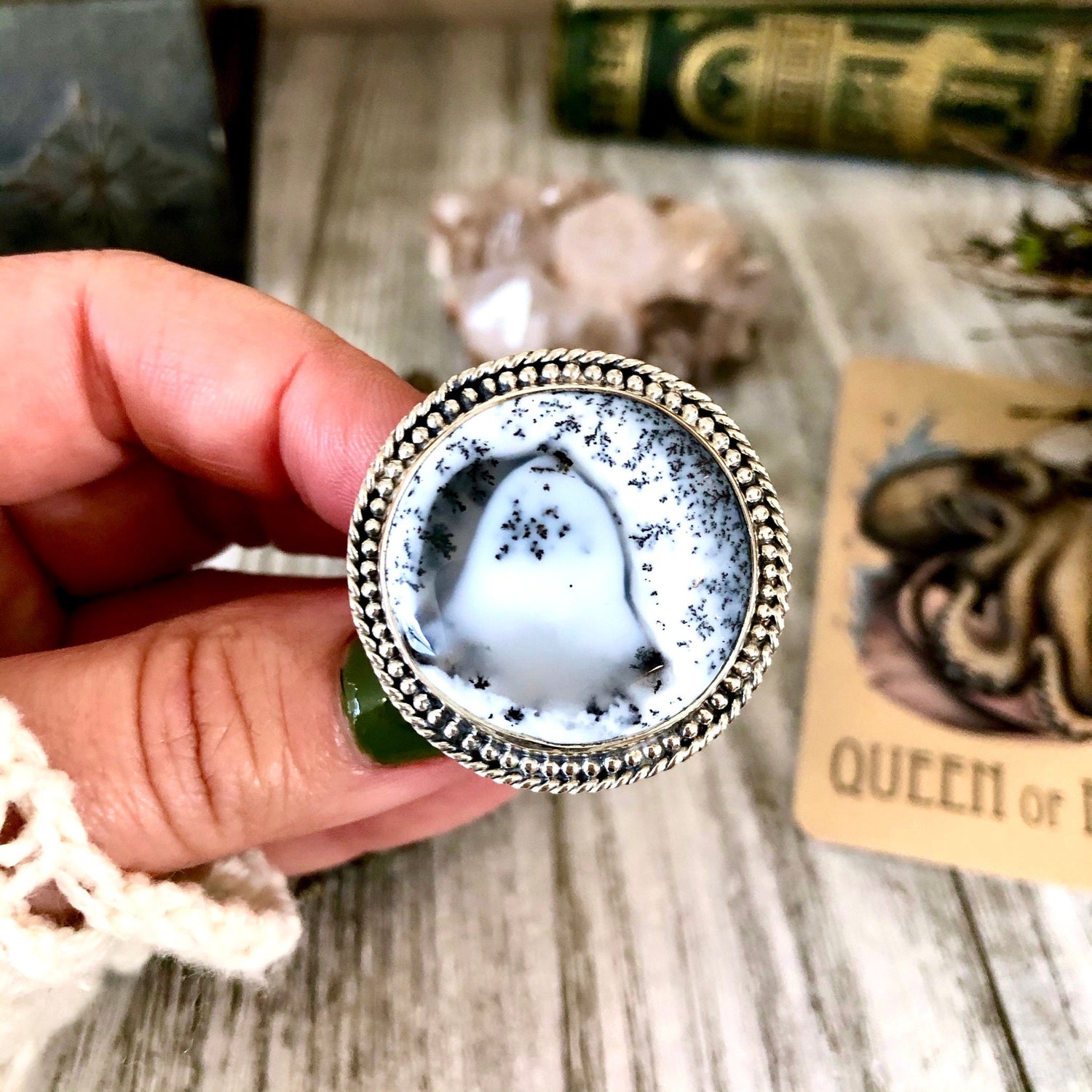 Size 6 Dendritic Opal Statement Ring Set in Sterling Silver / Curated by FOXLARK Collection