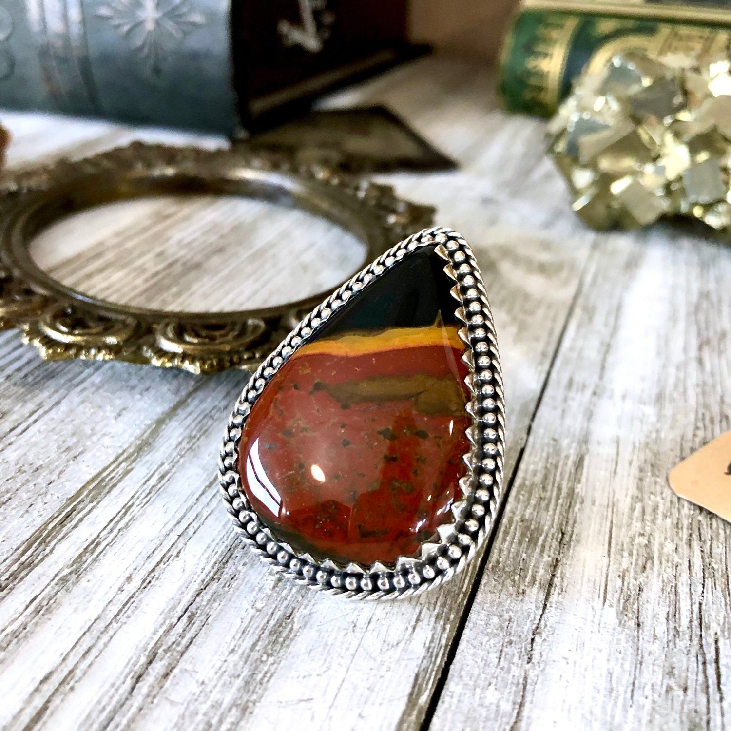 Size 5.5 Huge Bloodstone Statement Ring Set in Sterling Silver / Curated by FOXLARK Collection