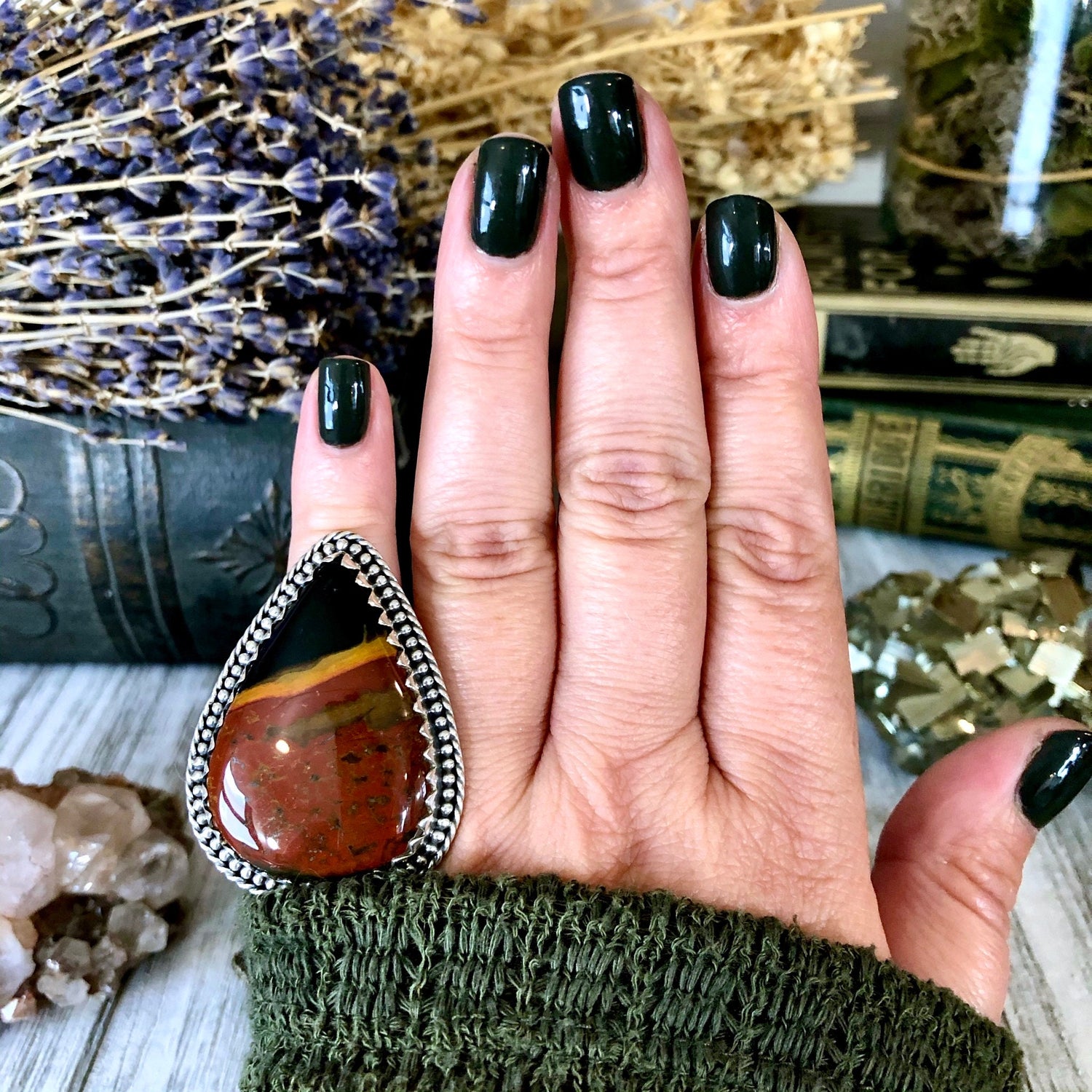 Size 5.5 Huge Bloodstone Statement Ring Set in Sterling Silver / Curated by FOXLARK Collection