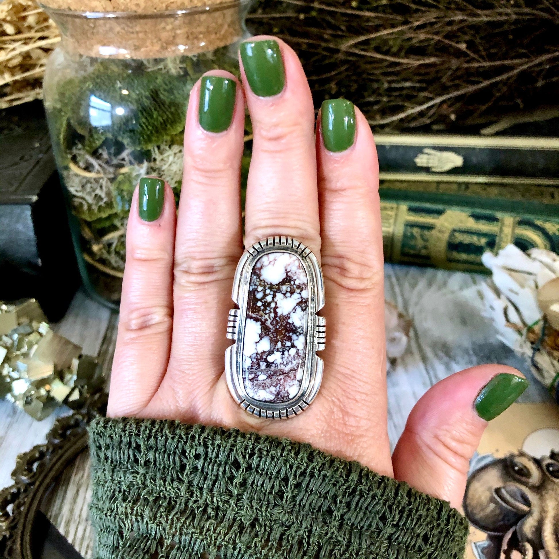 Size 9.5 Stunning Wild Horse Statement Ring Set in Thick Sterling Silver / Curated by FOXLARK Collection - Foxlark Crystal Jewelry