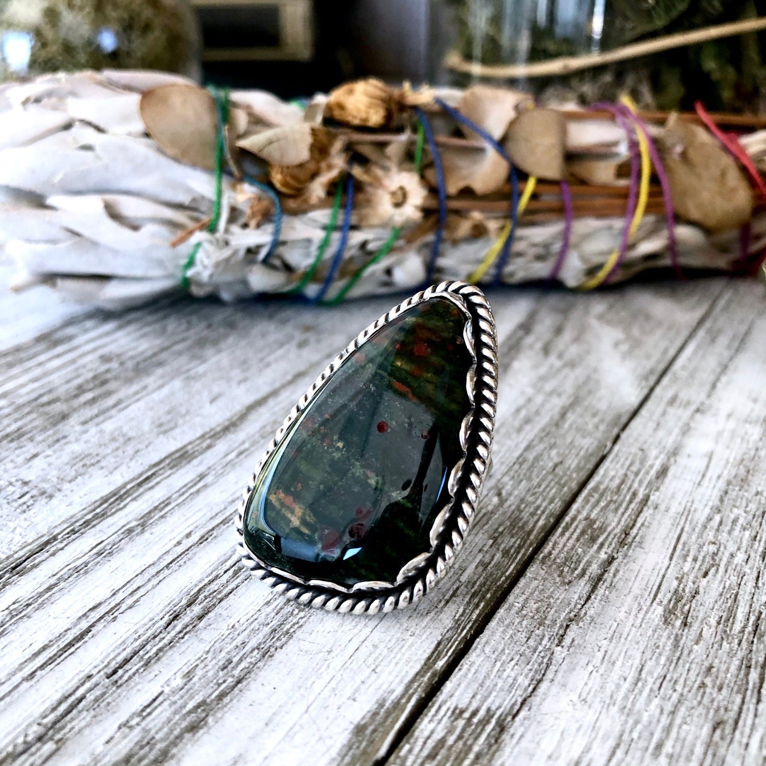 Size 5 Bloodstone Statement Ring Set in Sterling Silver / Curated by FOXLARK Collection