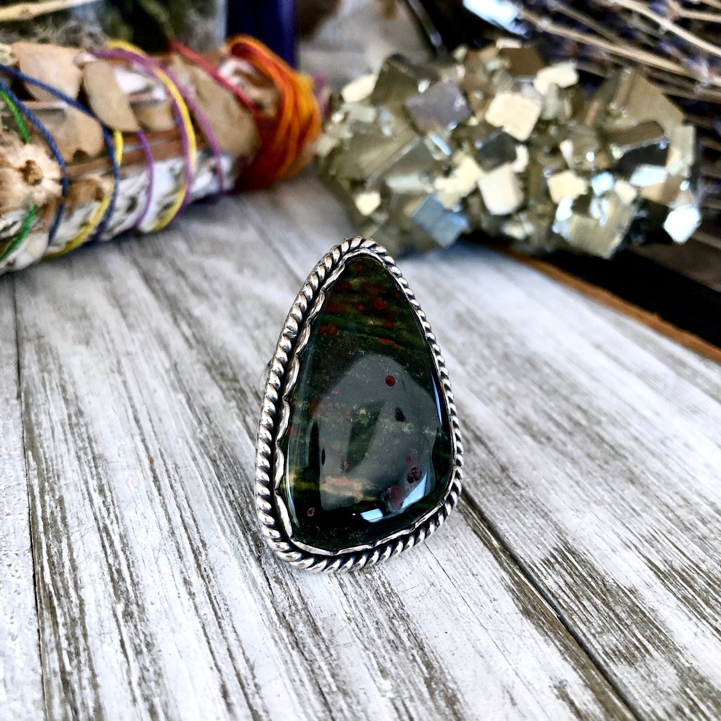 Size 5 Bloodstone Statement Ring Set in Sterling Silver / Curated by FOXLARK Collection