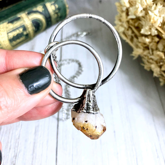Large Citrine Necklace / Big Crystal Necklace Silver.