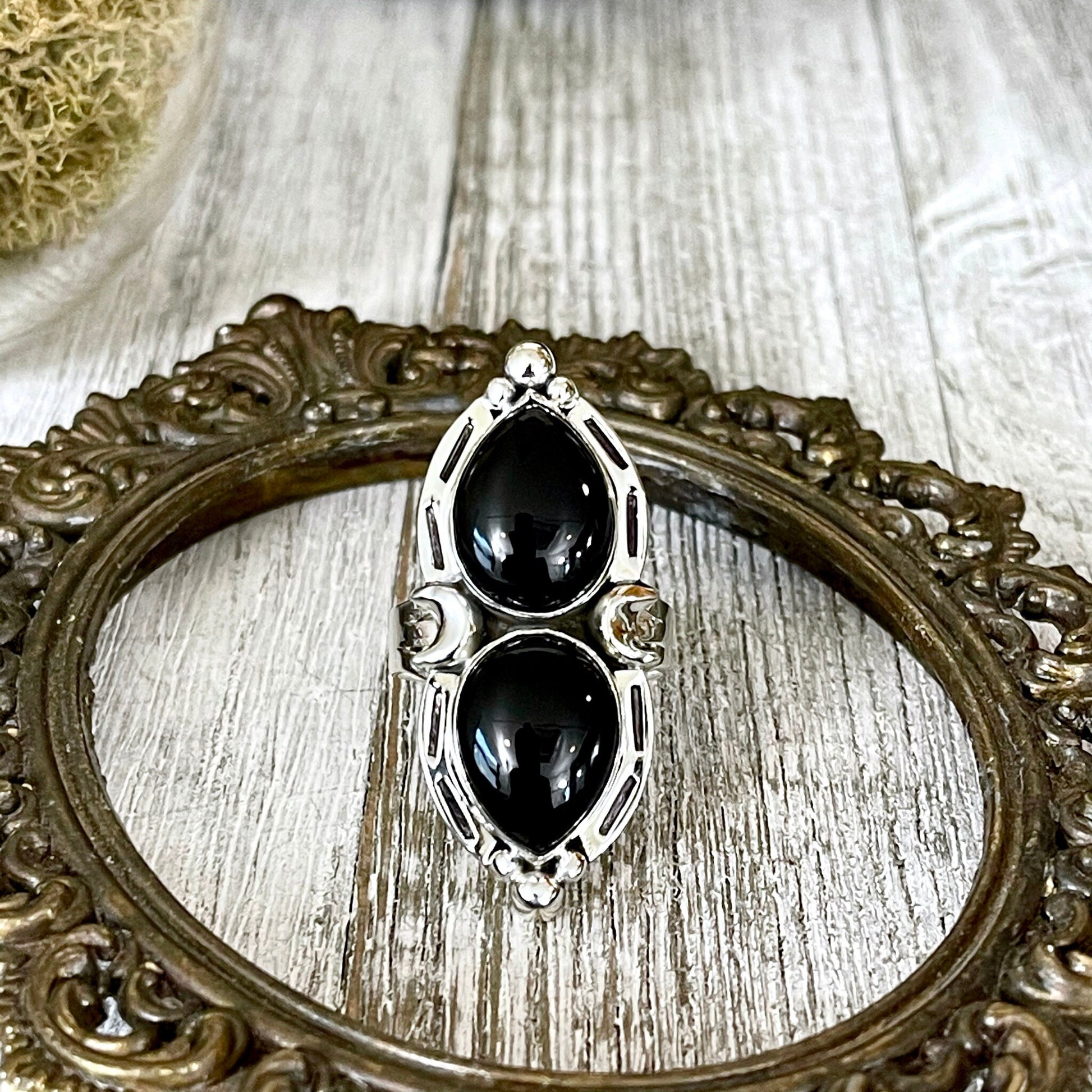Black Onyx Ring, Black Stone Ring, Bohemian Jewelry, Bohemian Ring, boho jewelry, boho ring, crystal ring, Etsy ID: 1064483784, FOXLARK- RINGS, Gothic Jewelry, gypsy ring, Jewelry, Moon Jewelry, Moon Ring, Rings, Statement Rings, Wholesale, Witch Jewelry,