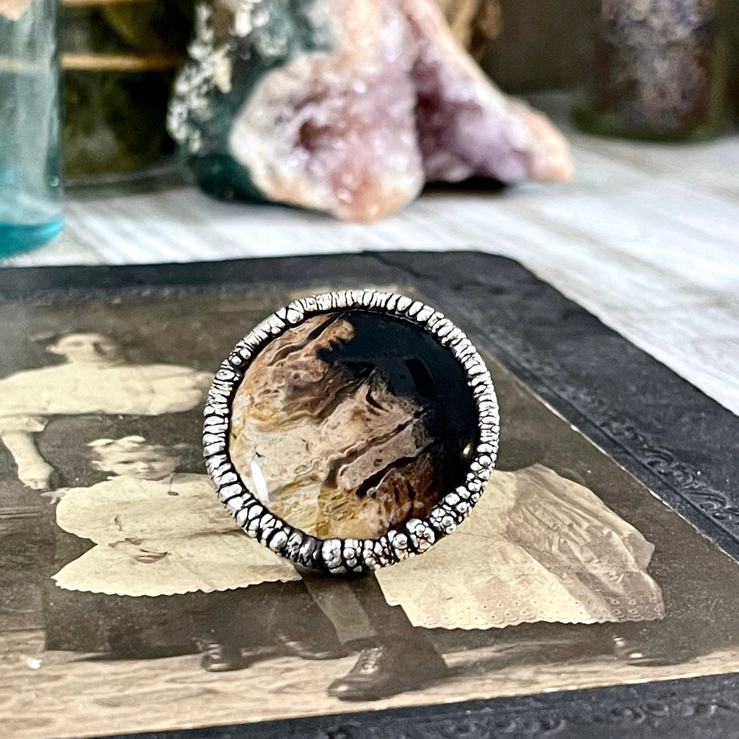 Size 6.5 Large Fossilized Palm Root Statement Ring in Fine Silver / Foxlark Collection - One of a Kind - Foxlark Crystal Jewelry