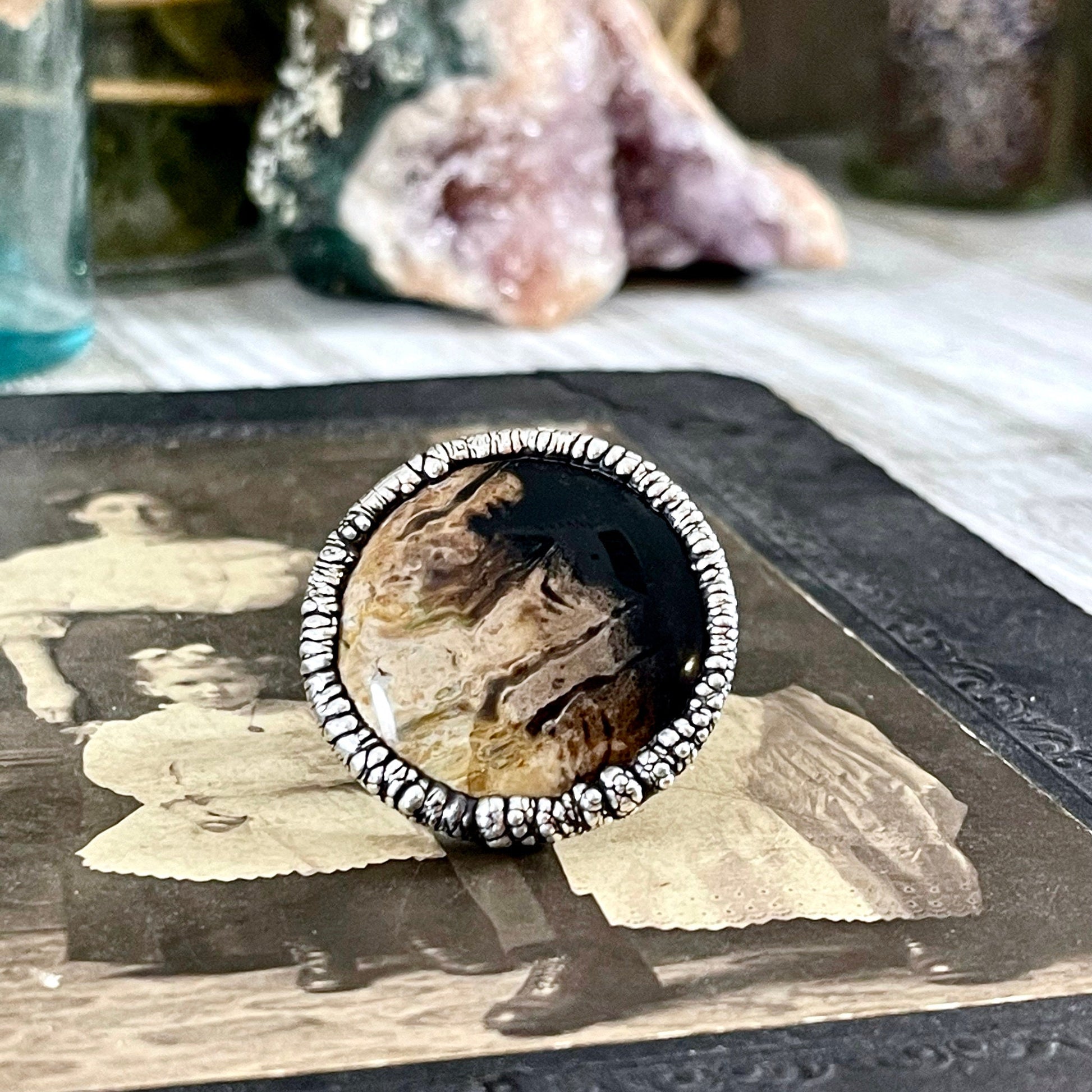 Size 6.5 Large Fossilized Palm Root Statement Ring in Fine Silver / Foxlark Collection - One of a Kind - Foxlark Crystal Jewelry