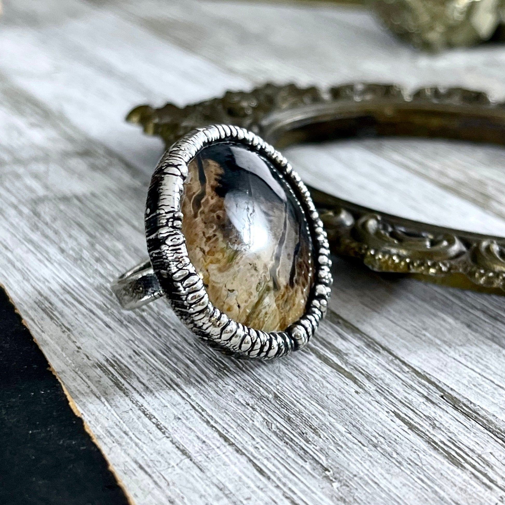 Size 6.5 Large Fossilized Palm Root Statement Ring in Fine Silver / Foxlark Collection - One of a Kind - Foxlark Crystal Jewelry