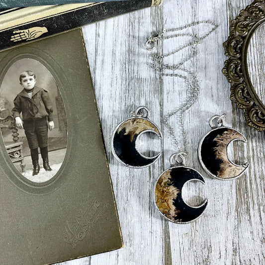 Fossilized Palm Root Crescent Moon Necklace in Fine Silver / Foxlark Collection - One of a Kind - Foxlark Crystal Jewelry