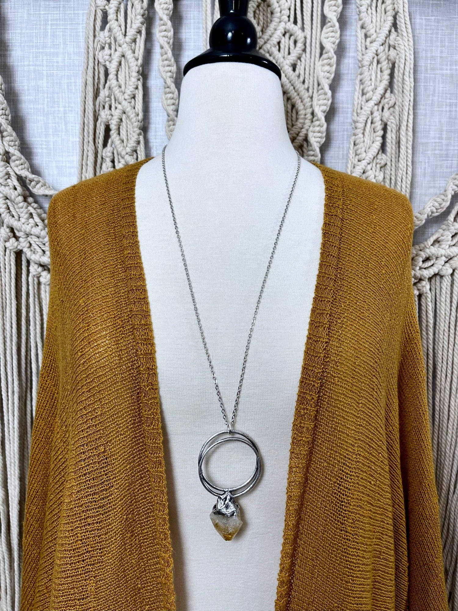 Large Citrine Necklace / Big Crystal Necklace Silver / Foxlark Collection - One of a Kind