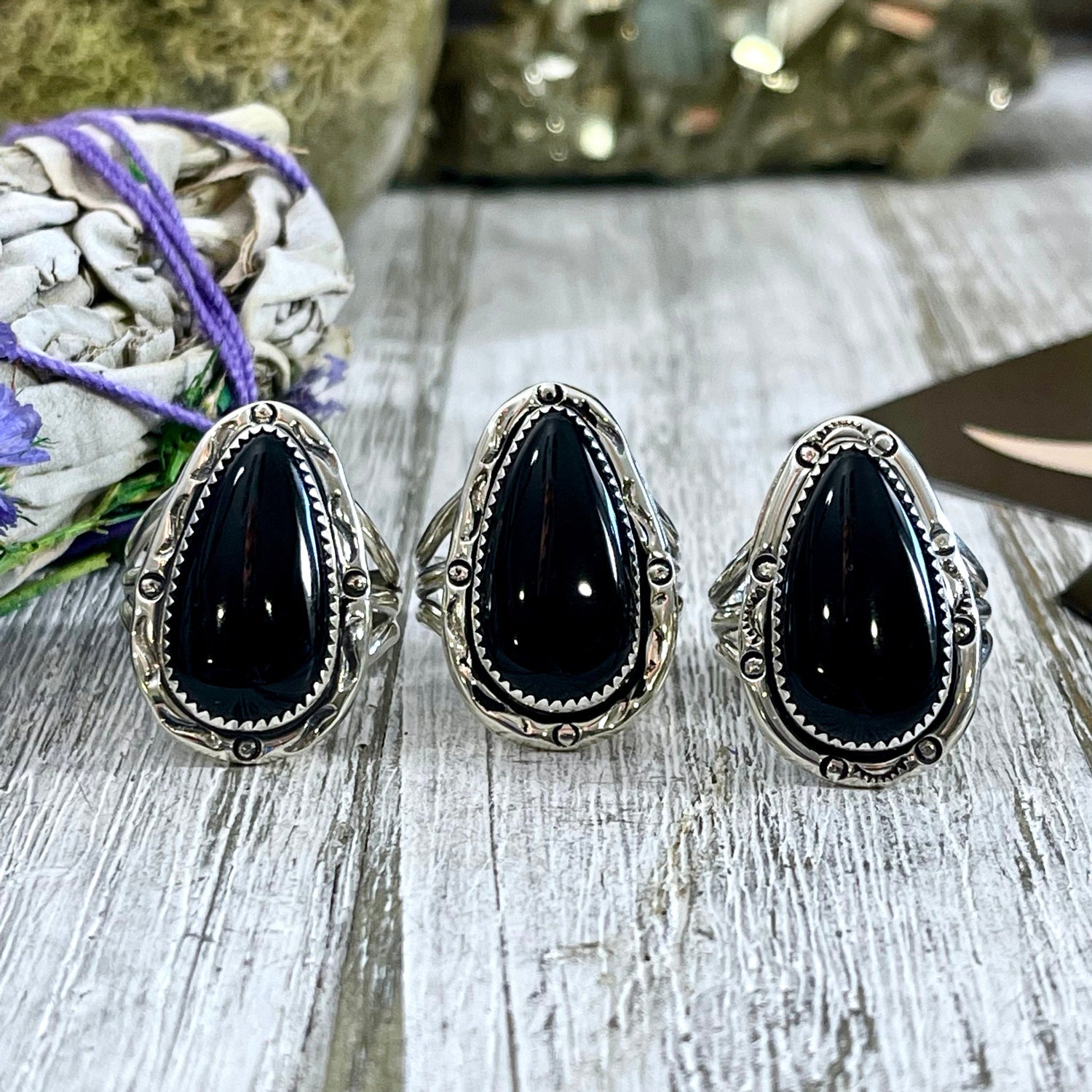 Size 8 Black Onyx Statement Ring Set in Sterling Silver / Curated by FOXLARK Collection