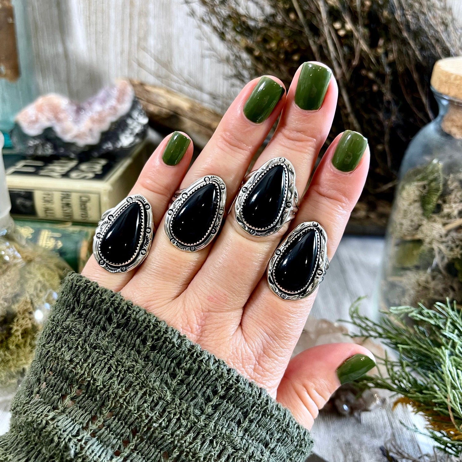 Size 8 Black Onyx Statement Ring Set in Sterling Silver / Curated by FOXLARK Collection