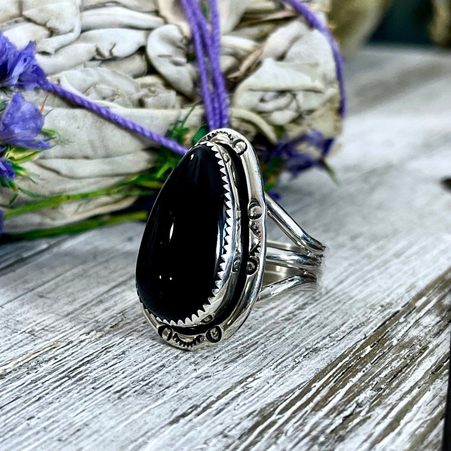 Size 8 Black Onyx Statement Ring Set in Sterling Silver / Curated by FOXLARK Collection
