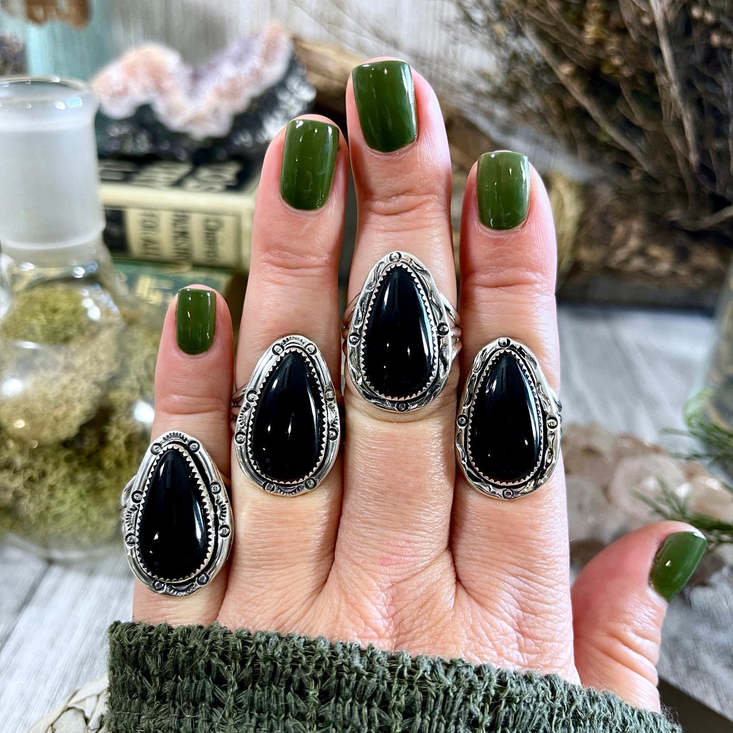 Size 8 Black Onyx Statement Ring Set in Sterling Silver / Curated by FOXLARK Collection