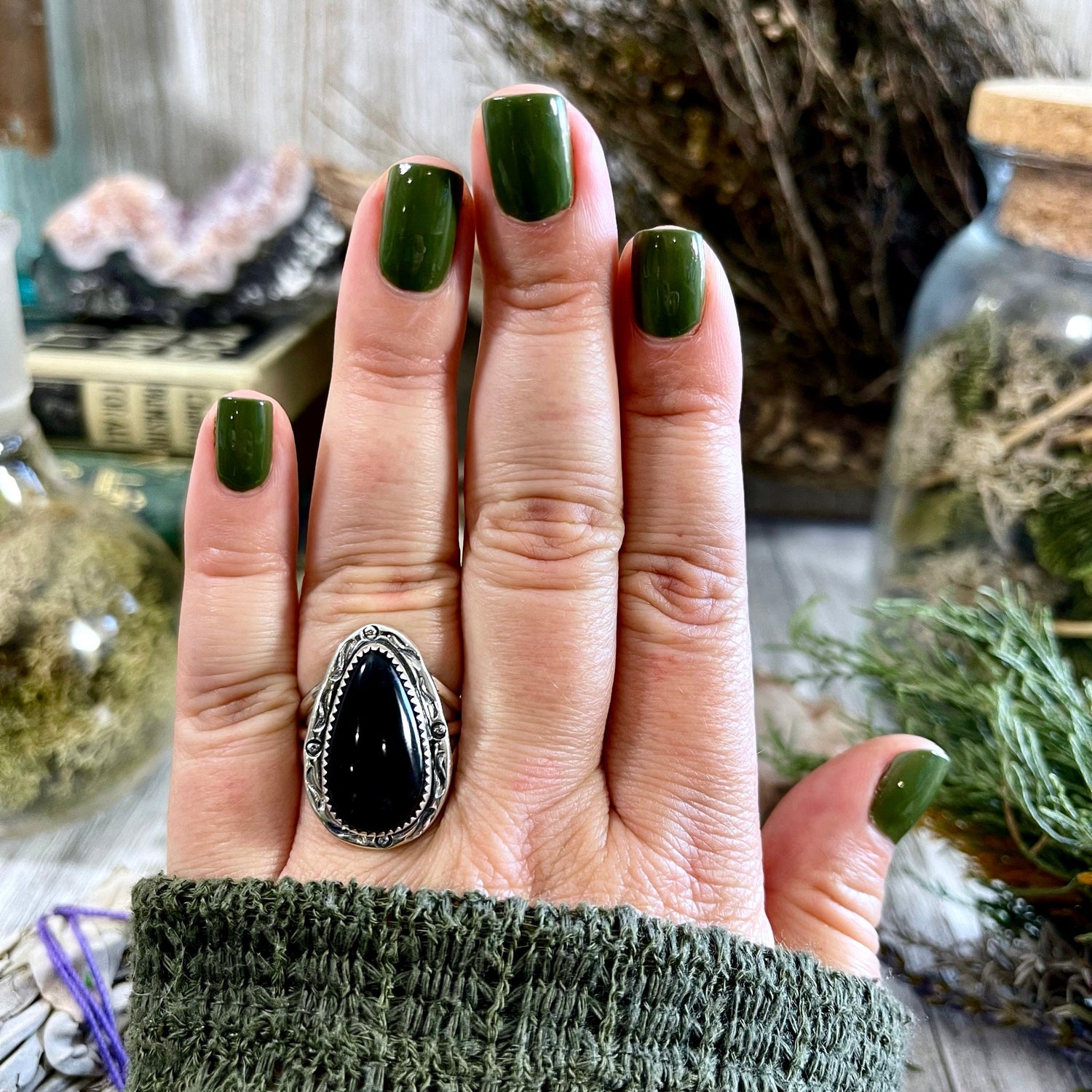 Size 8 Black Onyx Statement Ring Set in Sterling Silver / Curated by FOXLARK Collection
