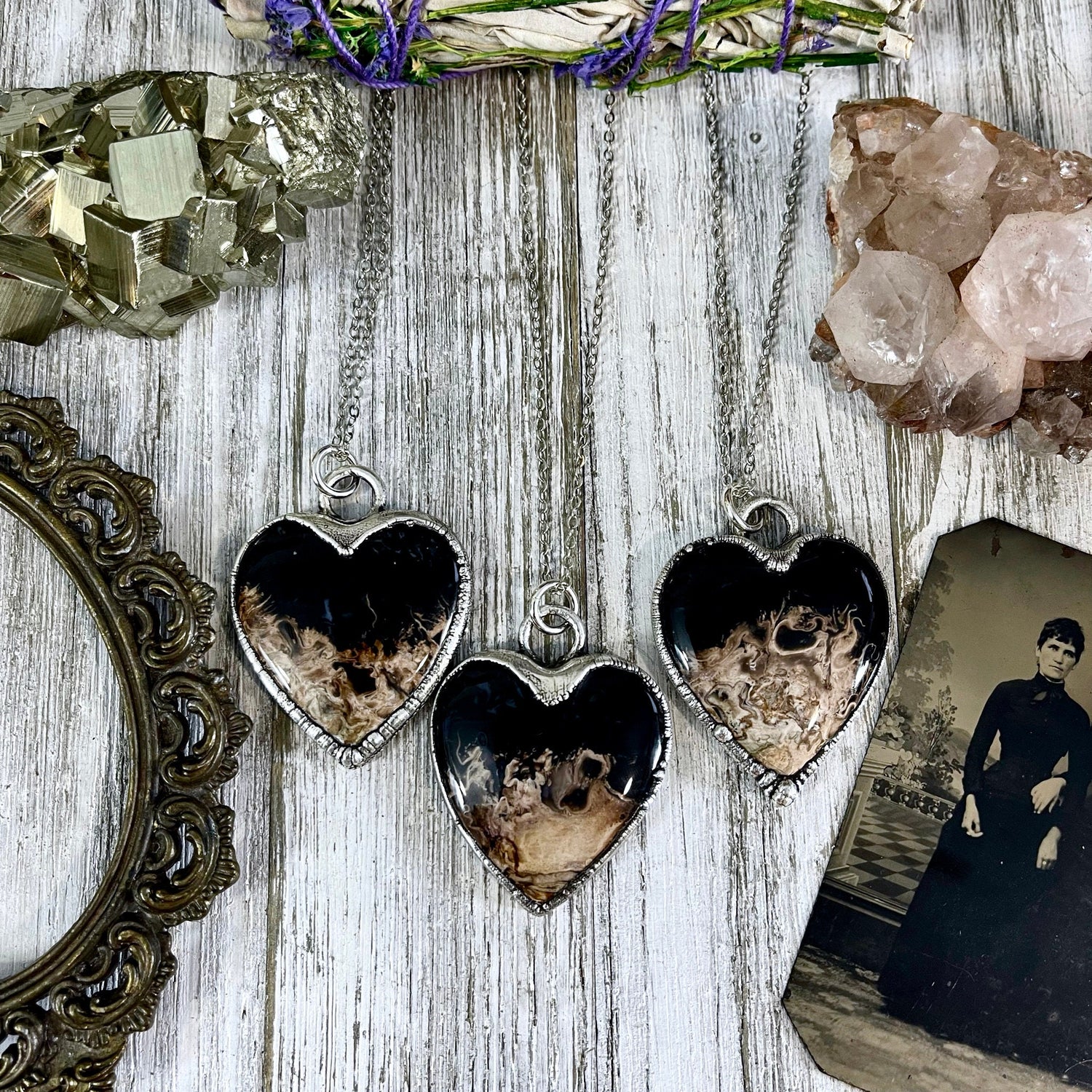 Fossilized Palm Root Heart Necklace in Fine Silver / Foxlark Collection - One of a Kind