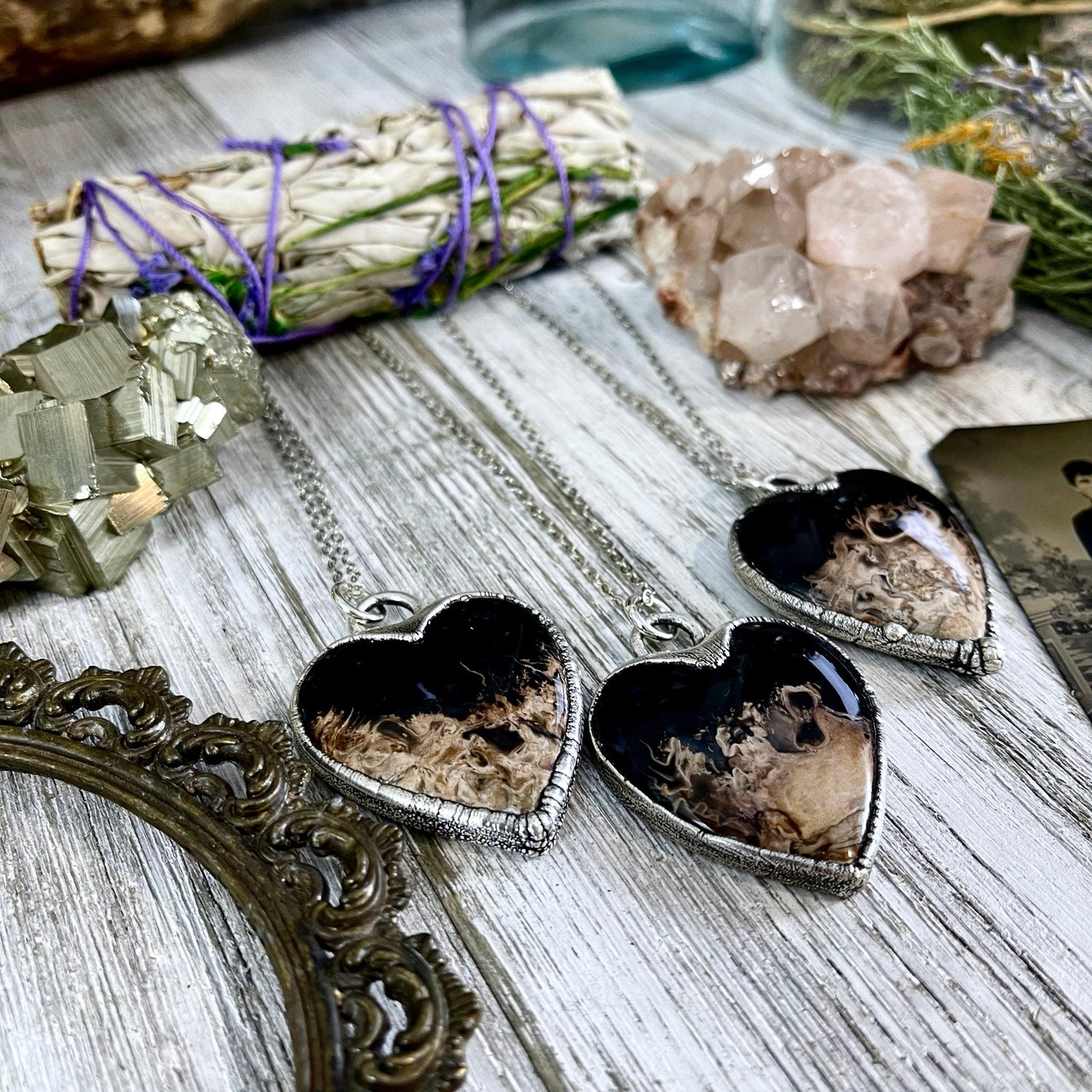 Fossilized Palm Root Heart Necklace in Fine Silver / Foxlark Collection - One of a Kind