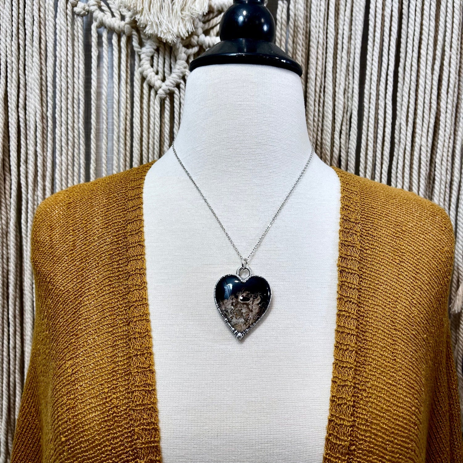 Fossilized Palm Root Heart Necklace in Fine Silver / Foxlark Collection - One of a Kind