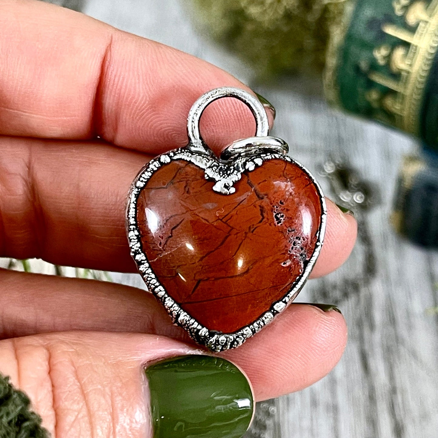 Red Jasper Crystal Heart Necklace in Fine Silver / Stone Pendant / Gift for Her Heart Shaped Necklace
