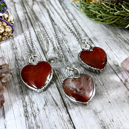Red Jasper Crystal Heart Necklace in Fine Silver / Stone Pendant / Gift for Her Heart Shaped Necklace
