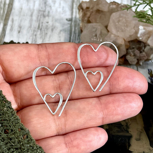 Dainty Sterling Silver Double Heart Earrings / Witchy Earrings  Gothic Jewelry.
