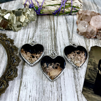 Fossilized Palm Root Heart Necklace in Fine Silver  / Foxlark Collection - One of a Kind.