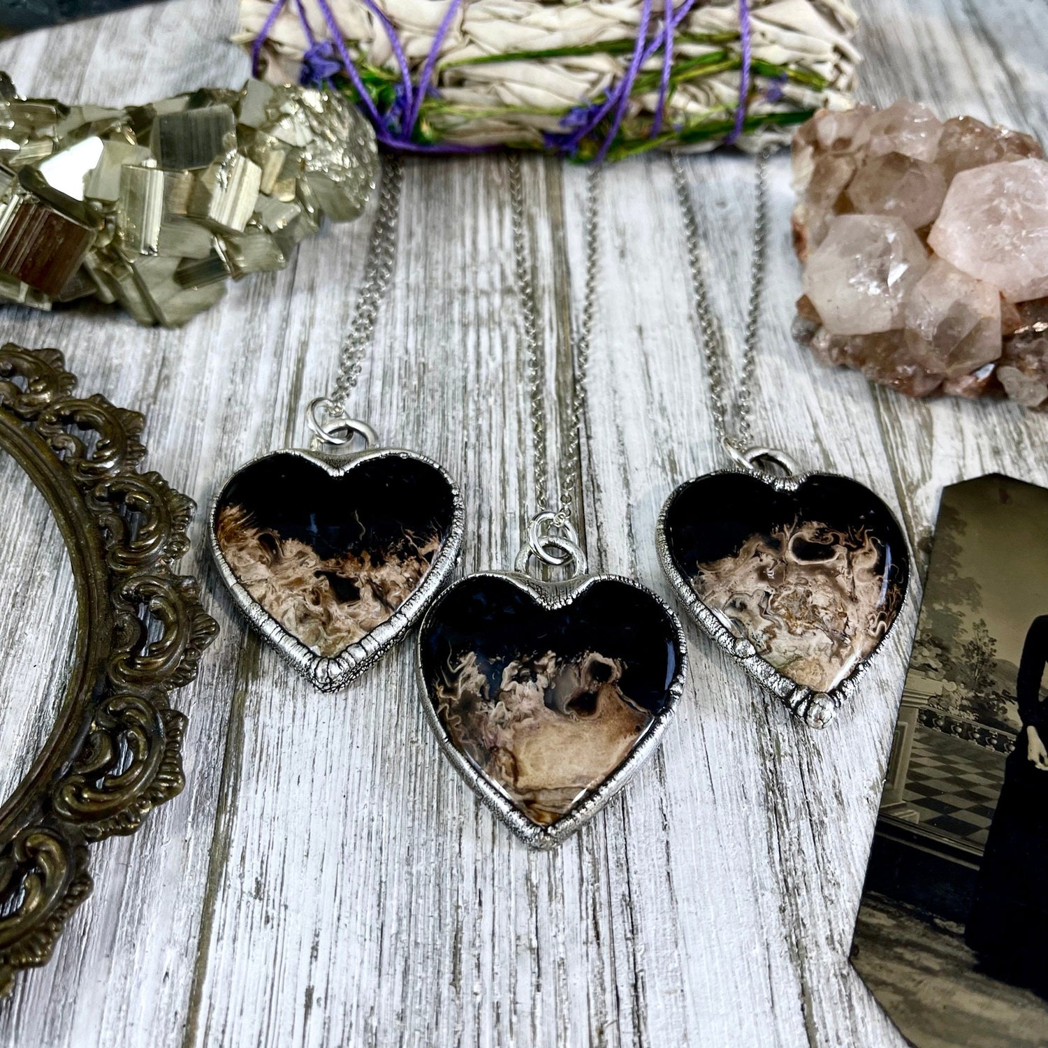 Fossilized Palm Root Heart Necklace in Fine Silver / Foxlark Collection - One of a Kind