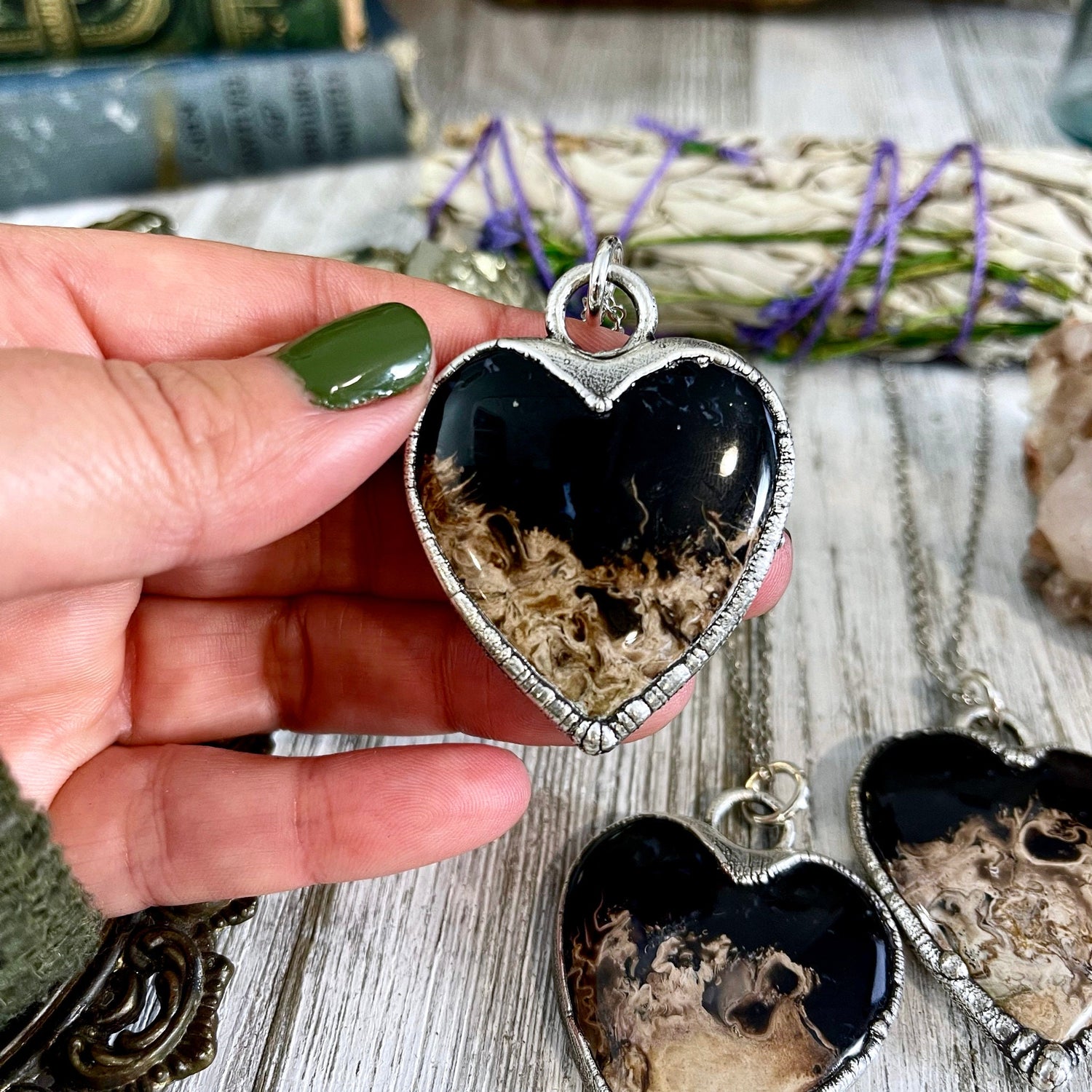 Fossilized Palm Root Heart Necklace in Fine Silver / Foxlark Collection - One of a Kind