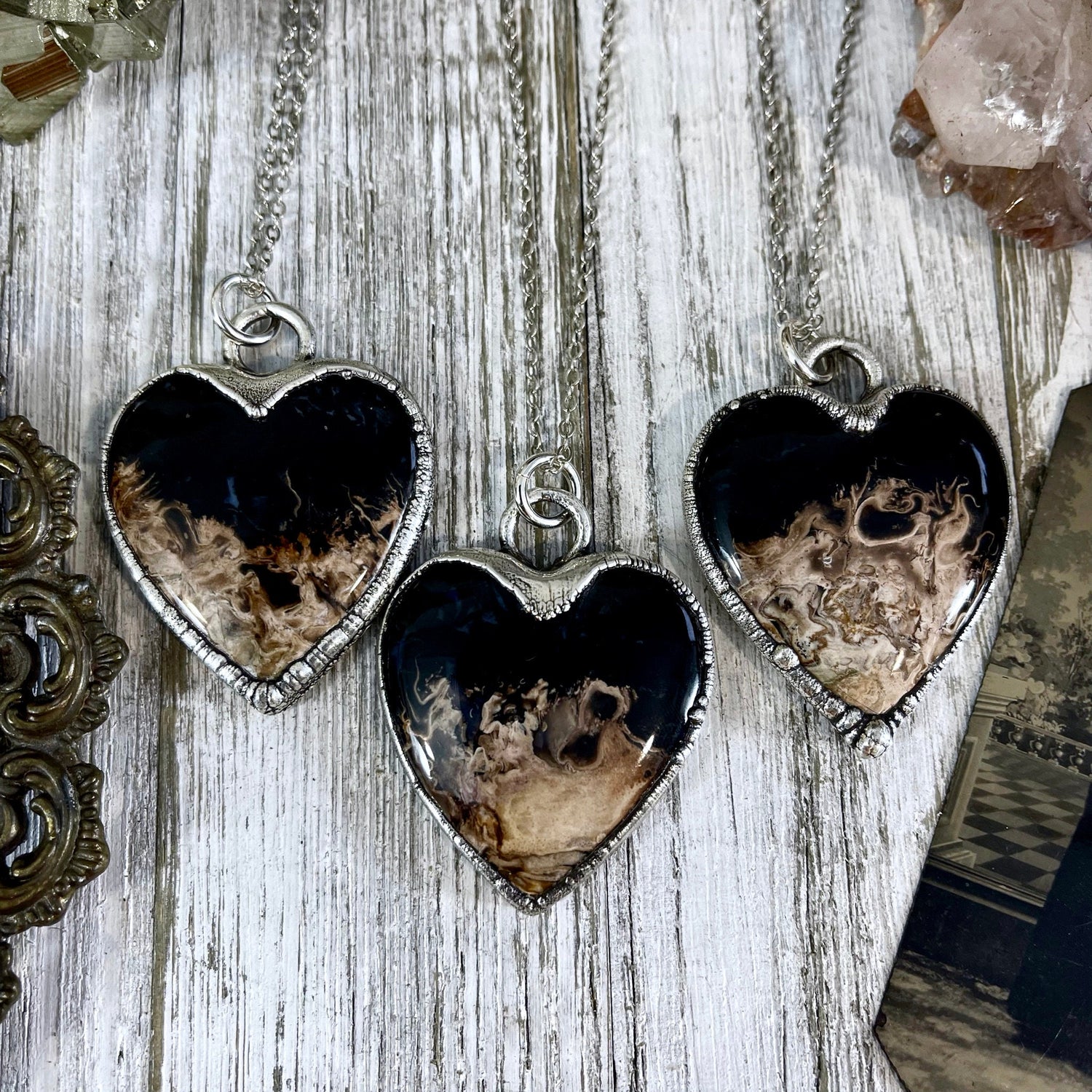 Fossilized Palm Root Heart Necklace in Fine Silver / Foxlark Collection - One of a Kind