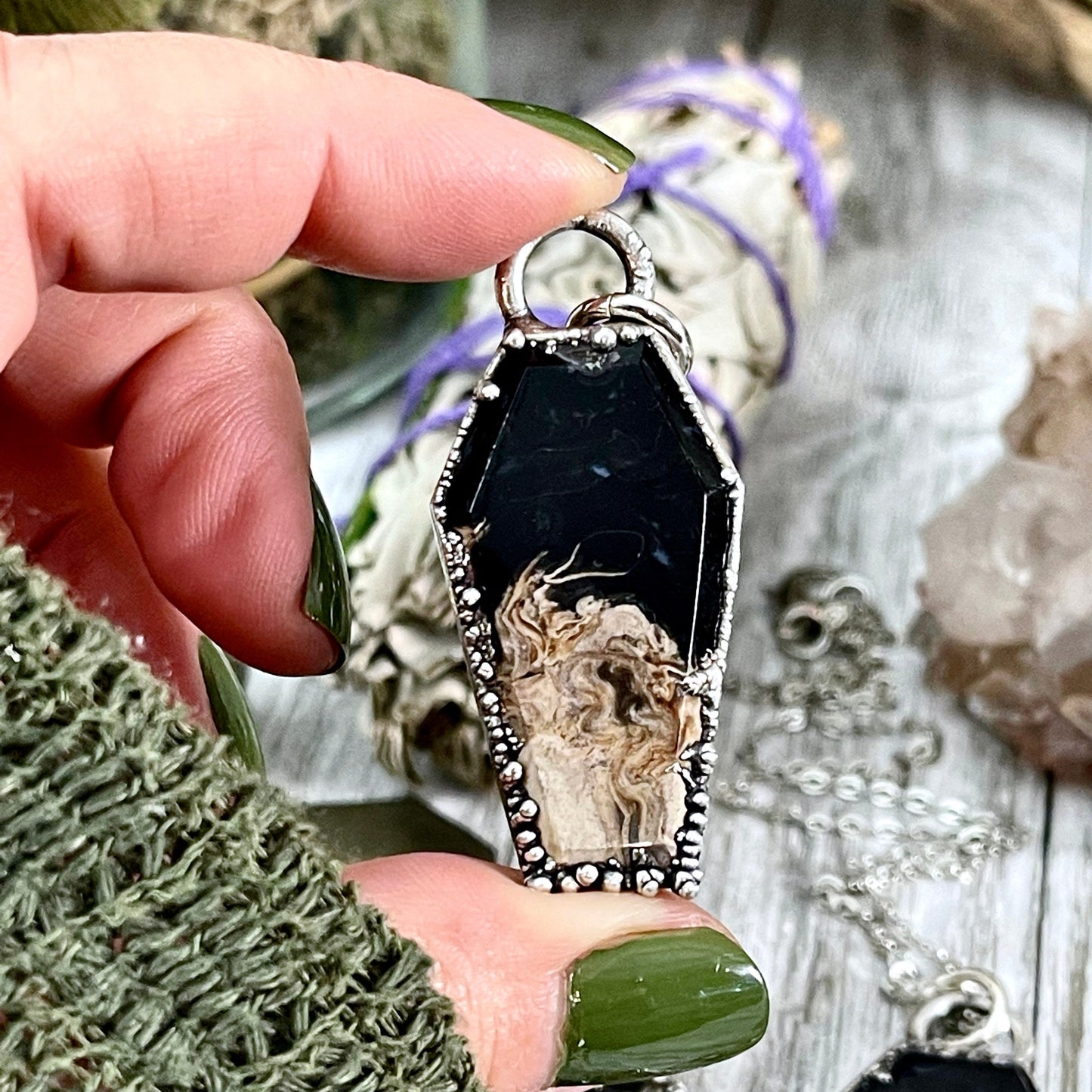 Bohemian Fashion, Bohemian Jewelry, Crystal Jewelry, Crystal Necklace, Crystal Necklaces, Crystal pendant, Etsy ID: 1164611139, Fossilized Palm Root, FOXLARK- NECKLACES, Healing Crystal, Jewelry, Jewelry For Woman, Necklaces, Sterling Silver, Stone Neckla
