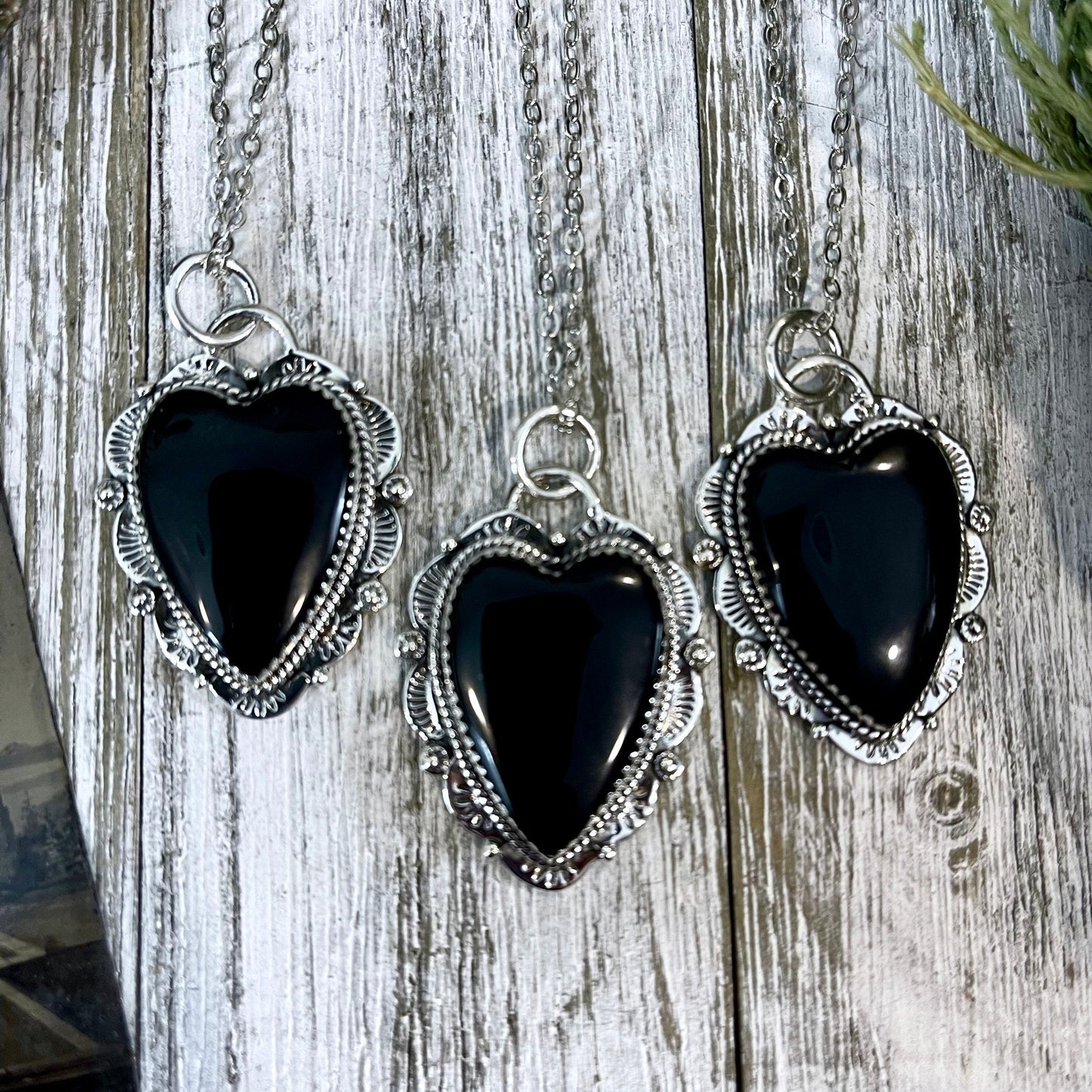 Black Onyx Crystal Heart Necklace in Sterling Silver  -Designed by FOXLARK Collection / Witchy Necklace Goth Jewelry.