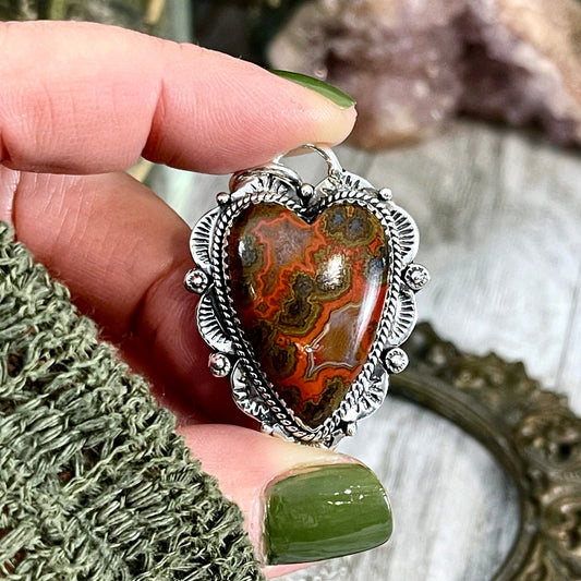 Seam Agate Crystal Heart Necklace in Sterling Silver -Designed by FOXLARK Collection / Witchy Necklace Goth Jewelry - Foxlark Crystal Jewelry