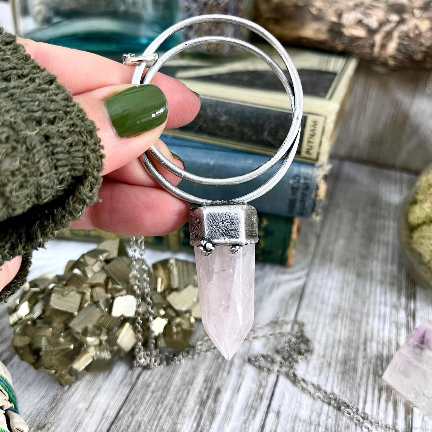 Silver Crystal Necklace Rose Quartz Necklace / Pink Quartz Necklace Natural Stone Necklace - Foxlark Crystal Jewelry