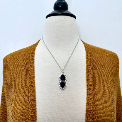 Black Onyx Mystic Moon Crystal Statement Necklace in Sterling Silver / Designed by FOXLARK Collection.