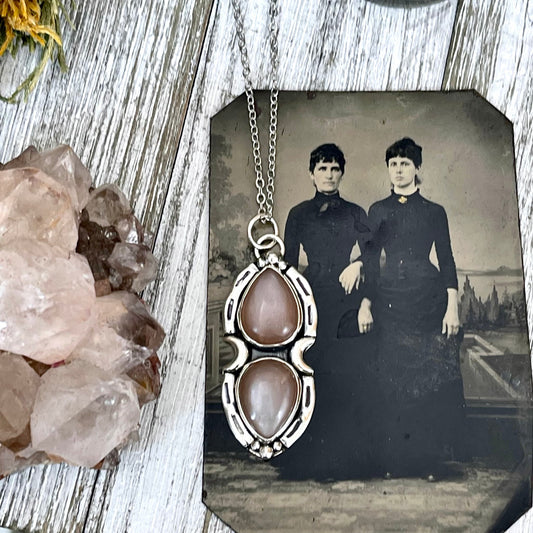 Peach Moonstone Mystic Moon Crystal Statement Necklace in Sterling Silver / Designed by FOXLARK Collection - Foxlark Crystal Jewelry